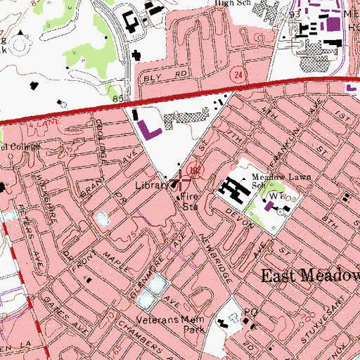 Topographic Map of East Meadow School (historical), NY