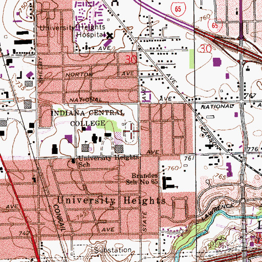 Topographic Map of Key Stadium, IN