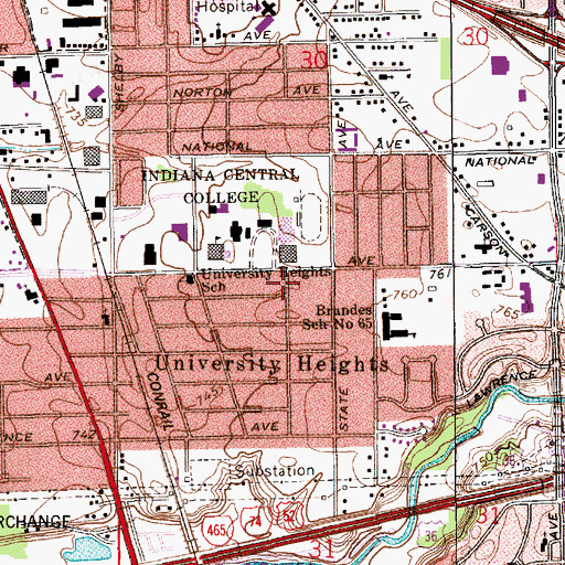 Topographic Map of Warren Hall, IN