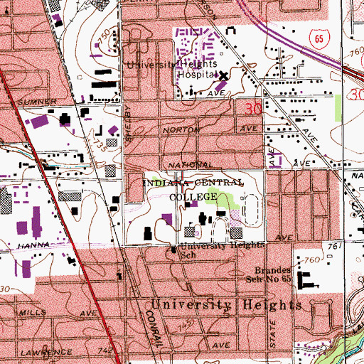Topographic Map of Central Hall, IN