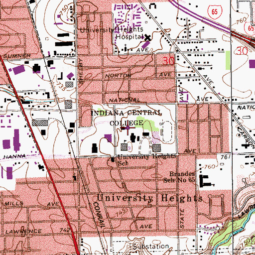 Topographic Map of Zerfas Wing (Lilly Hall), IN
