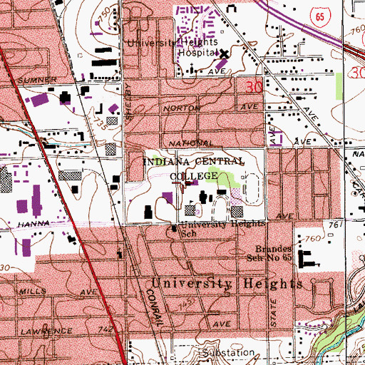 Topographic Map of Martin Hall, IN