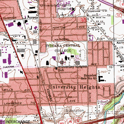Topographic Map of Esch Hall, IN
