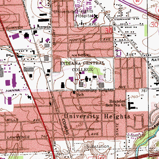 Topographic Map of Smith Mall, IN