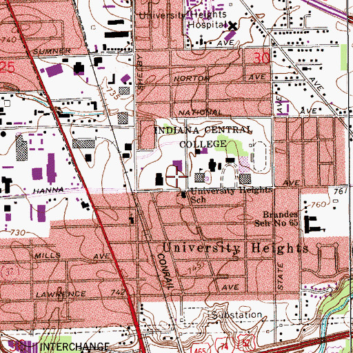 Topographic Map of Christel DeHaan Fine Arts Center, IN