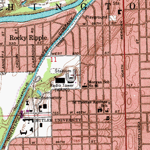 Topographic Map of Butler Bowl, IN