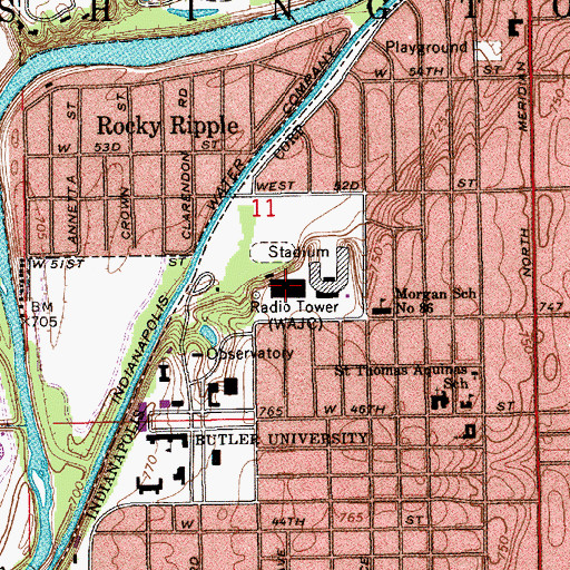 Topographic Map of Hinkle Fieldhouse, IN