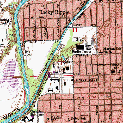 Topographic Map of Holcomb Observatory and Planetarium, IN