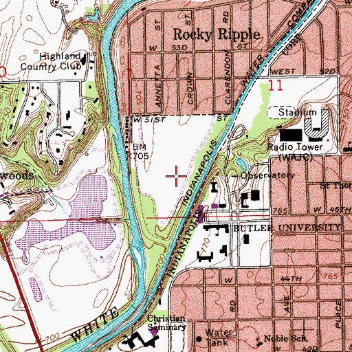 Topographic Map of Butler Athletic Fields, IN