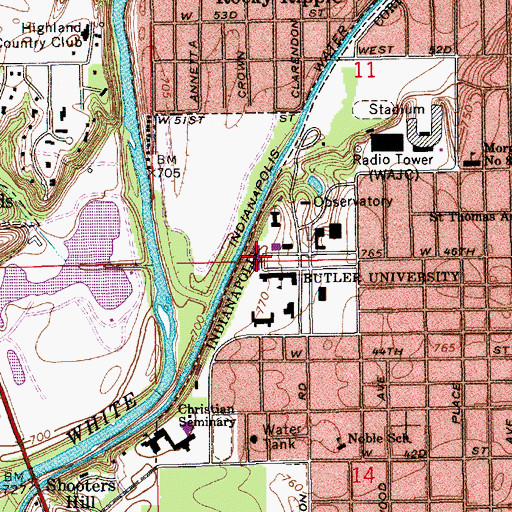 Topographic Map of Gallahue Hall, IN