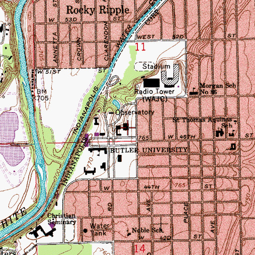 Topographic Map of Clowes Memorial Hall, IN