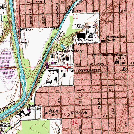 Topographic Map of East Mall, IN