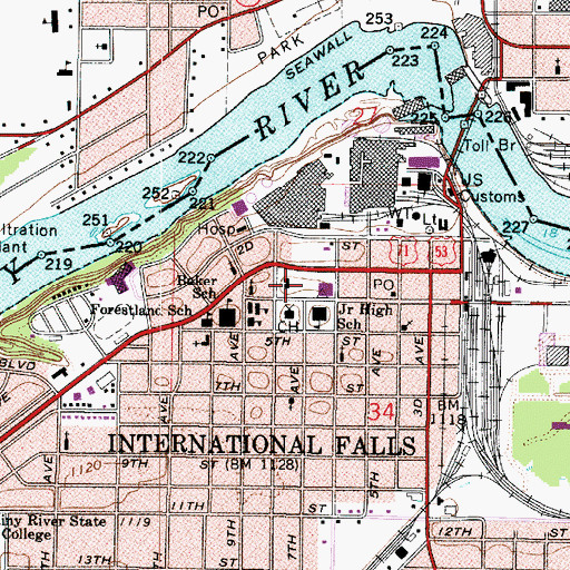 Topographic Map of International Falls Public Library, MN