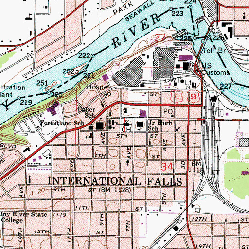 Topographic Map of International Falls Police Department, MN
