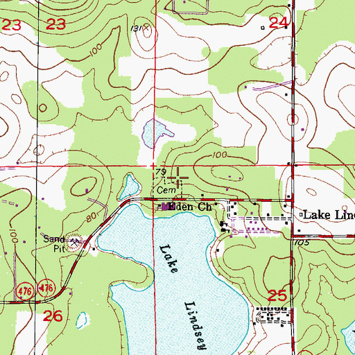 Topographic Map of Lake Lindsey Cemetery, FL