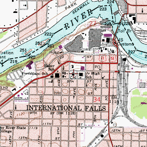 Topographic Map of Koochiching County Courthouse, MN