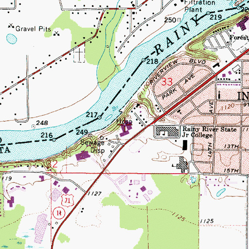 Topographic Map of Rainy Lake Medical Center, MN