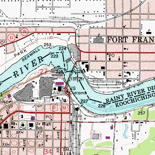 Topographic Map of International Bridge, MN
