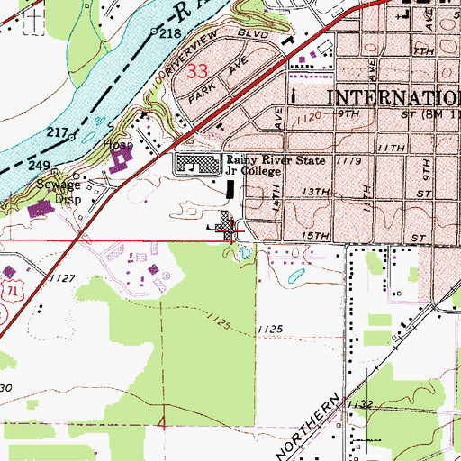 Topographic Map of Falls Elementary School, MN