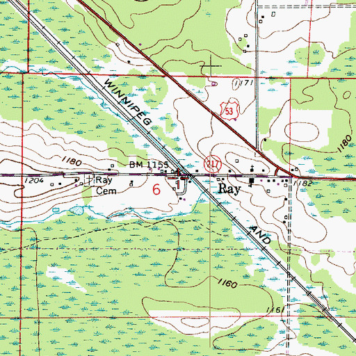 Topographic Map of Ray, MN