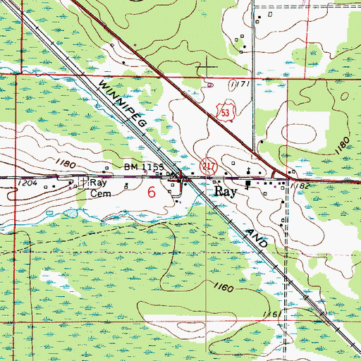 Topographic Map of Ray Police Department, MN