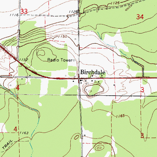 Topographic Map of Birchdale Post Office, MN