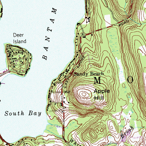 Topographic Map of Sandy Beach, CT