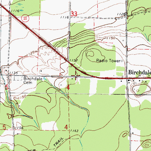 Topographic Map of Birchdale Rest Area, MN