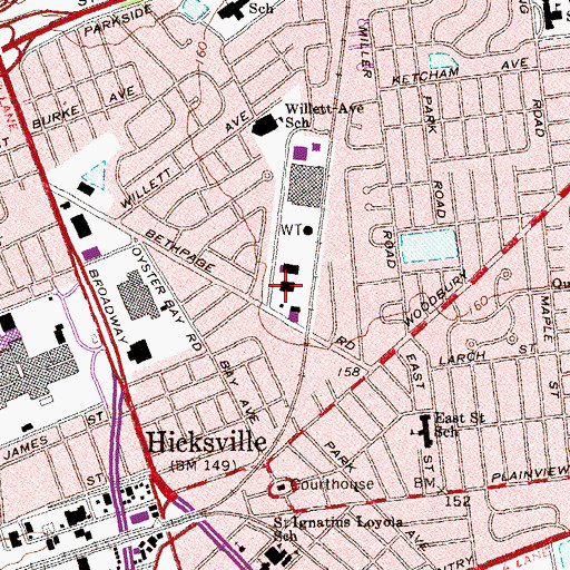 Topographic Map of New York Evergreen Presbyterian Church, NY