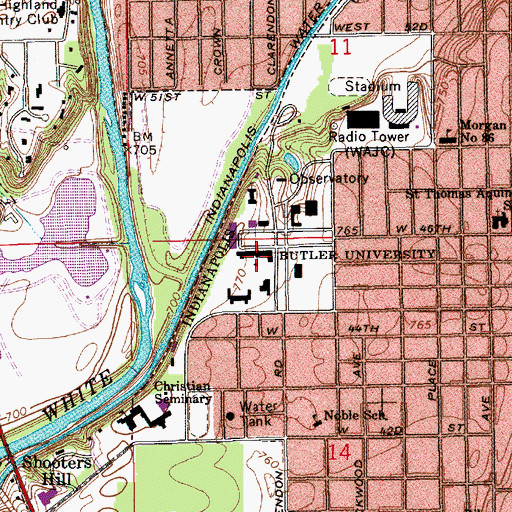 Topographic Map of Jordan Hall, IN