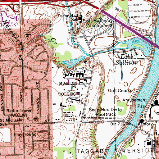 Topographic Map of Padua Hall, IN