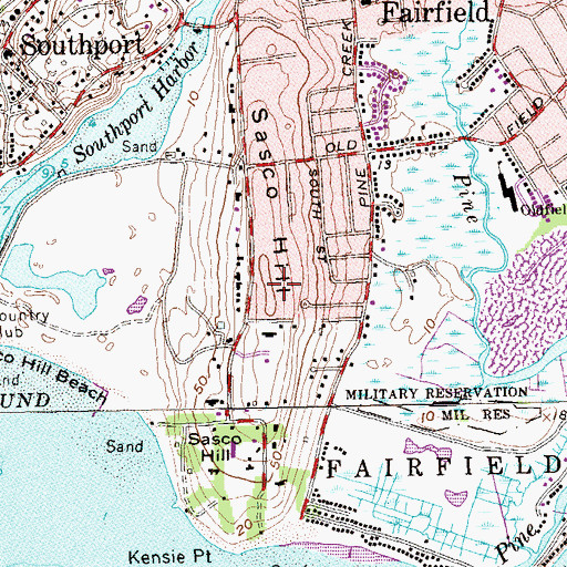 Topographic Map of Sasco Hill, CT