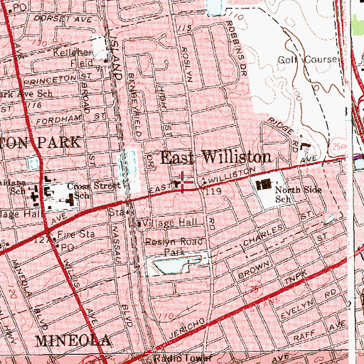 Topographic Map of Community Church of East Williston, NY