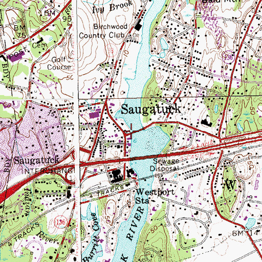 Topographic Map of Saugatuck, CT