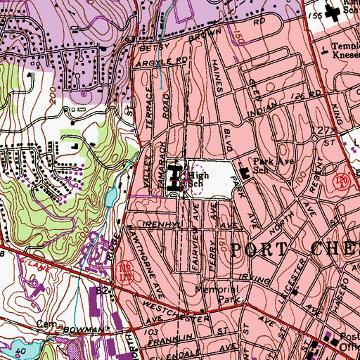 Topographic Map of Port Chester High School, NY