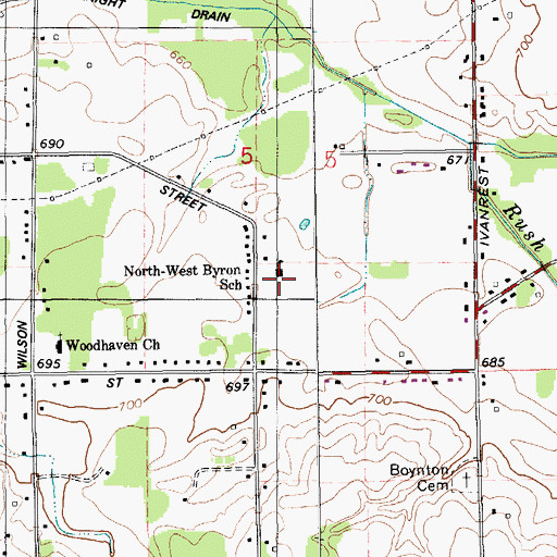 Topographic Map of North-West Byron School, MI