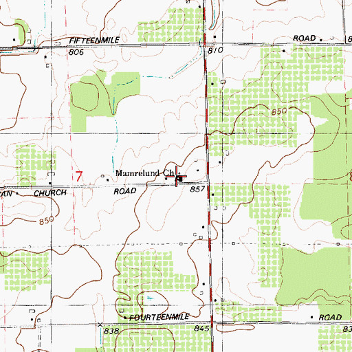 Topographic Map of Mamrelund Church, MI