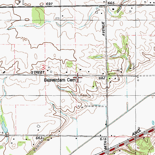 Topographic Map of Beaverdam Cemetery, MI