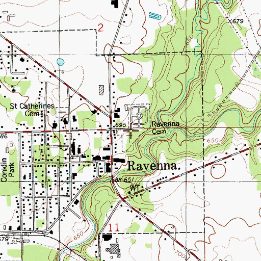Topographic Map of Ravenna Cemetery, MI