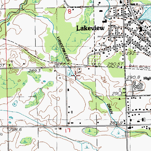Topographic Map of Vanderwater Drain, MI