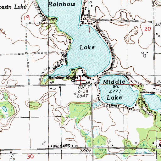 Topographic Map of Rainbow Shores Church, MI