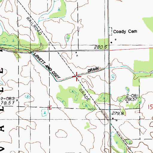 Topographic Map of Lovett and Cody Drain, MI