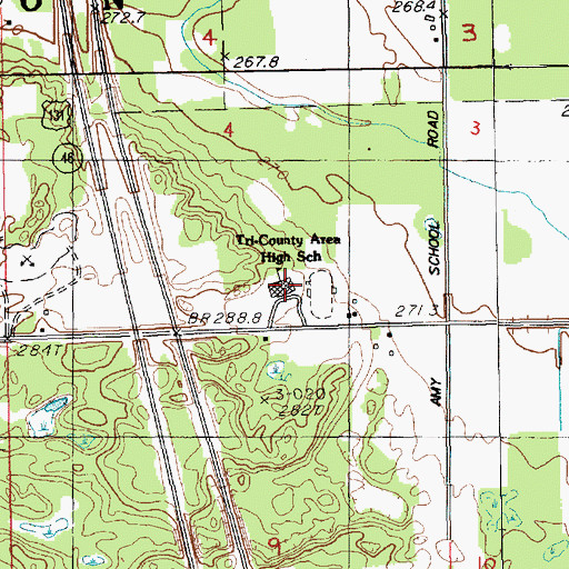 Topographic Map of Tri-County Area High School, MI