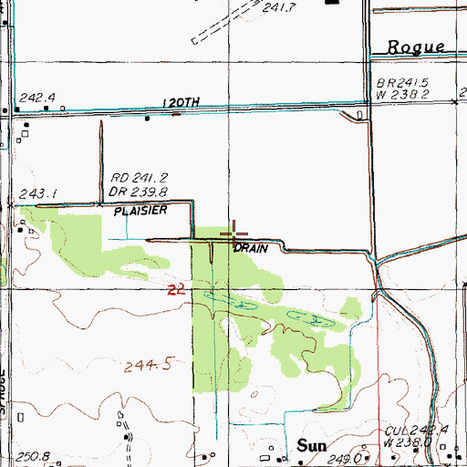Topographic Map of Plaiser Drain, MI