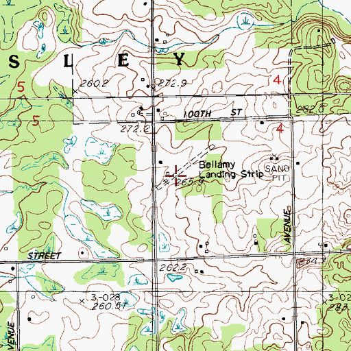Topographic Map of Bellamy Landing Strip (historical), MI
