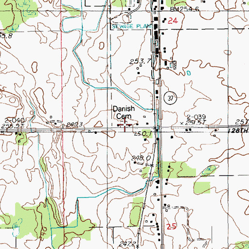Topographic Map of Danish Cemetery, MI