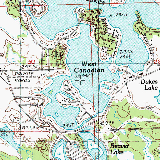 Topographic Map of West Canadian Lake, MI