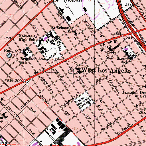 Topographic Map of West Los Angeles Baptist High School, CA
