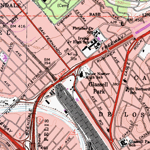 Topographic Map of Ribet Academy College Preparatory School, CA