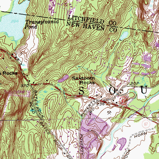 Topographic Map of Sawtooth Rocks, CT